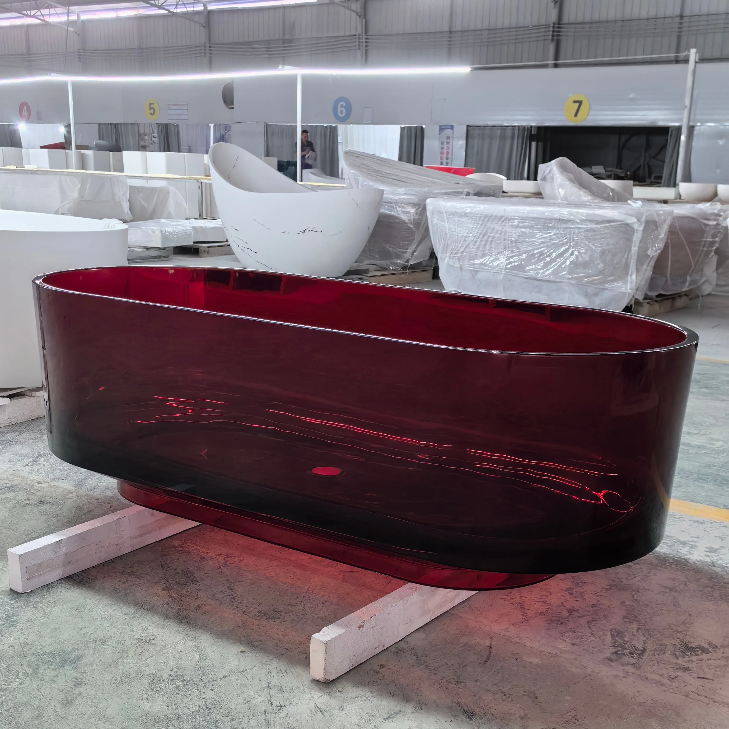 Hotel Modern Design red color Transparent resin bathtub translucent bathtub Polyester Clear Bath tub