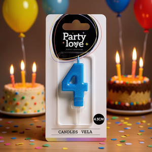Candela Blu Numero 4 Party Love Vela 4,5 cm Candele per Compleanno - Product Image 3