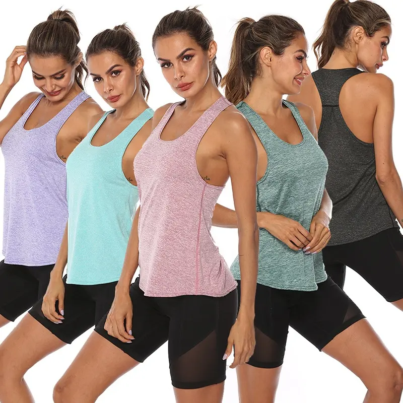 Wholesale Cationic Racerback Gym Sleeveless Shirts Sports Athletic Workout Tank Tops For Women