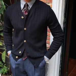 Cardigan Lavorato a <span class=keywords><strong>Maglia</strong></span> a Maniche Lunghe da Uomo per Autunno Inverno, Casual con Scollo a V e Bottoni, Tinta Unita - Product Image 3