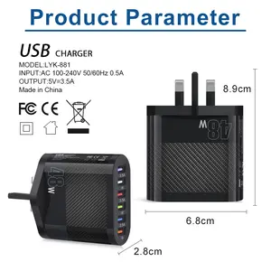 Draagbare Opladers 6 Usb-Poort Qc3.0 Reisadapter Snel Opladen Power Adapter Eu/Us/Uk Plug Draagbare Mobiele Oplader