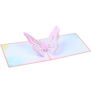 Carte de vœux 3D pop-up papillon rose scintillant et coloré, impression UV, cadeau universel porte-bonheur - Product Image 1