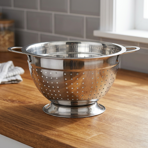 Juego de colador de acero inoxidable alemán de 3 piezas Premium, mango de tubo pulido con espejo de diseño elegante clásico para vegetales convenientes - Product Image 3
