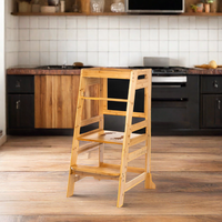 Tour d'apprentissage Montessori pliable moderne en bambou pour enfants avec tableau noir, hauteur réglable, marchepied de cuisine pour tout-petits