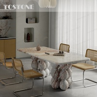 Table à manger rectangulaire en onyx arc-en-ciel naturel de qualité supérieure Tostone, surface en pierre finie à la main pour la décoration intérieure de villa
