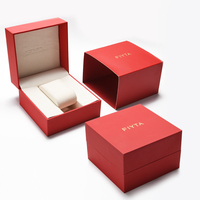 Boîte de montre de texture de papier rouge XJT de haute qualité avec surface mate et doublure en peluche qui peut être personnalisée avec le logo de la marque
