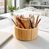 Porte-stylos en bambou, 360 °   Organisateur rotatif pour fournitures artistiques, rangement de bureau pour feutres