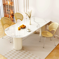 Ensemble de table et de chaises de salle à manger de restaurant moderne et durable en pierre frittée avec couleurs personnalisées, design ovale pour usage commercial