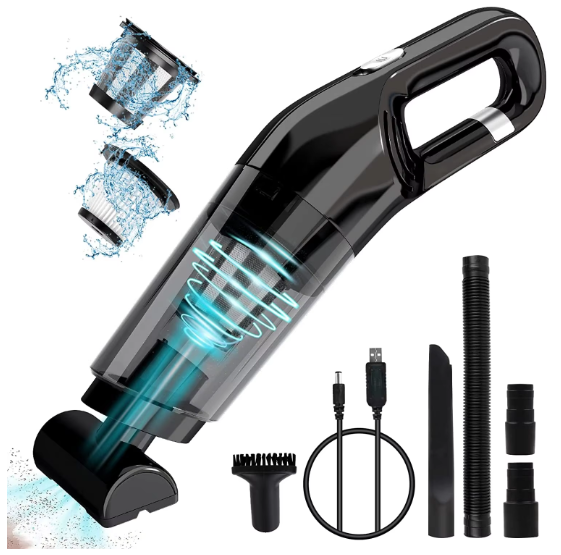 HF113 High Power Cordless Car Vacuum Cleaner Portable USB Rechargeable Hand Vacuum in White Small Size