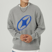 Pull en mohair personnalisé avec logo OEM ODM, tricot jacquard, col rond, tricoté, hiver, pull en mohair épais et duveteux pour hommes