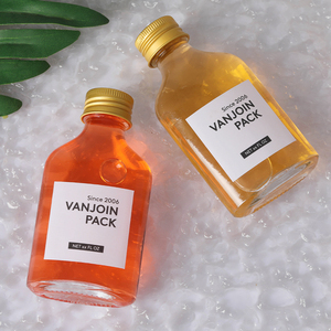 Étiquette autocollante personnalisée Bouteille en verre plate pour liqueur 100 ml Mini bouteilles en verre transparentes vides de qualité alimentaire pour jus de fruits, boissons, <span class=keywords><strong>alcool</strong></span>, liqueur - Product Image 2
