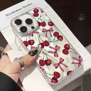 Coque Nœud Papillon Cerise pour iPhone 17 Pro Max, Coque Plume pour iPhone 16, Housse Antichoc pour iPhone 14/13/12 - Product Image 2