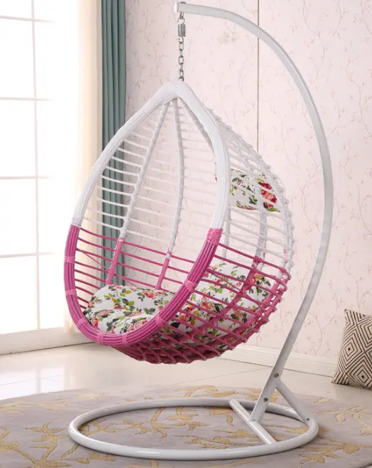 Rattan Swivel Ball Chair Double Seat Hanging Egg Swing Chair Metal Stand Color Optional Garden Furniture Rattan