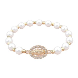 KOMI Miraculeuse Vierge Marie Médaille Charme Bracelets Cadeaux pour Femme Élastique Stretch Perle Perlé Bracelets pour Fille Dainty Bijoux - Product Image 1