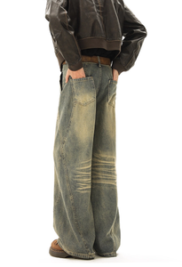 Celana Jeans Pria JL Gaya Hip Hop Amerika, Model Deconstructed Patchwork Denim Musim Panas, Efek Washed Distressed, Pinggang Sedang, Potongan Lurus, Cepat Kering - Product Image 3