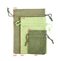 Sac à cordon en velours vert personnalisé, mini pochette en lin pour bijoux, emballage cadeau, style toile de jute