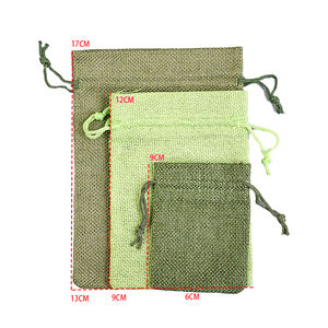 ジュエリーギフトラッピングとパッケージ黄麻布スタイルのためのカスタムグリーンベルベット巾着袋ミニリネンストリングポーチ - Product Image 6