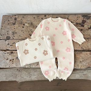 겨울 유아 소년 니트 바디 수트 키즈 소녀 꽃 자카드 면 옷 신생아 아기 장난 꾸러기 - Product Image 4