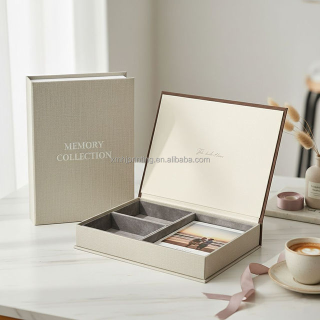 Customized Linen Family Keepsake Box with Hot Foil Stamping Logo Large Memory Box for Precious Moments