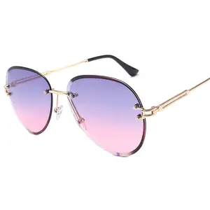 Fashion Blue Rimless Sunglasses Women 2021 UV400 Luxury Aviation Ladies Sunglasses Glasses Shades Zonnebril Dames