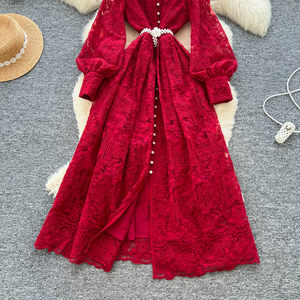 Abito in Chiffon Stile Impero Romantico <span class=keywords><strong>con</strong></span> <span class=keywords><strong>Perline</strong></span>, Allacciatura Frontale e Gonna Ampia, Vestito da Ballo Vintage Ricamato per Donne - Product Image 4