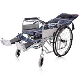 Fauteuil roulant manuel inclinable, entièrement pliable, à quatre roues, avec fonction toilette, dossier haut, pour personnes âgées et handicapées - Product Image 4