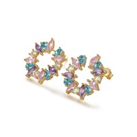Farbige 4A Zirkon Blumen-Charm Luxus Party Schmuck 925 Sterling Silber Ohrstecker für Damen