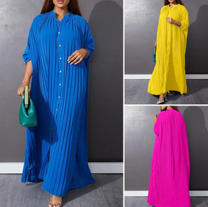 Nuovi Arrivi Abbigliamento Donna <span class=keywords><strong>Taglie</strong></span> Forti, Abiti Camicia Eleganti e Alla Moda, Vestito Casual Ampio con Pieghe Pressate - Product Image 2