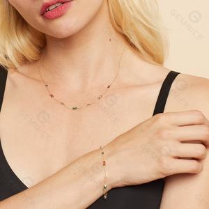 Bracciale Regolabile Gemnel di Lusso in Ottone Placcato Oro con Brillanti Pietre <span class=keywords><strong>Baguette</strong></span> Arcobaleno Italiane - Product Image 3