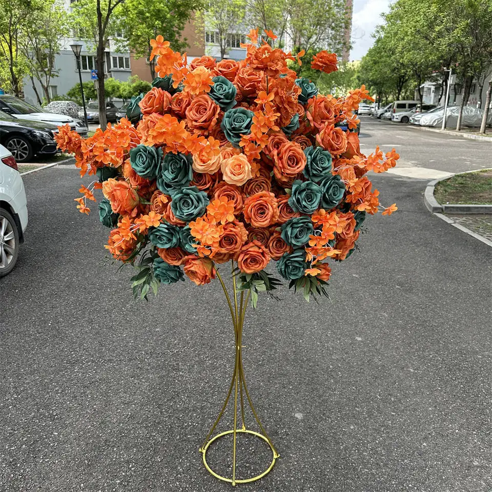 IFG toptan 80cm derin yeşil karışık yanmış portakal çiçeği top düğün Centerpieces süslemeleri