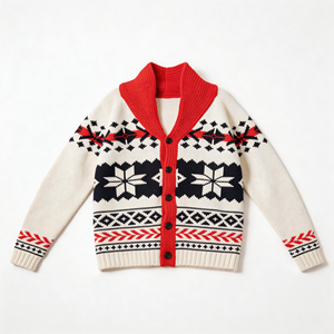 Cárdigan de punto Fair Isle para <span class=keywords><strong>hombre</strong></span> - Cuello chal, diseño de copo de nieve, cierre de <span class=keywords><strong>botones</strong></span>, suéter de invierno acogedor y personalizable - Product Image 2