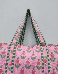 Hand-Printed Reversible Floral Quilted Cotton Grocery Shopping <b>Bags</b> Custom Pattern Reusable and <b>Sturdy</b> for Gifts or Travel - Product Image 4