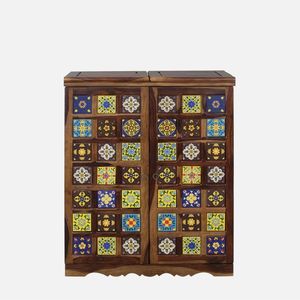 Durable Sheesham Wood <b>Bar</b> Cabinet Provincial Teak Finish Solid Hardwood <b>Bar</b> Furniture with <b>Shelves</b> for Home Living Room - Product Image 3