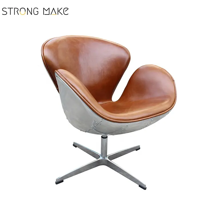 Французский стиль коричневый из натуральной кожи Винтаж кожа алюминий База отдыха стул для гостиная
