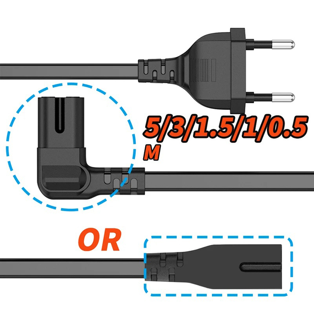 DOONJIEY EU Power Cord 2 Pin Prong European Figure 8 90 Degree Angled PVC Jacket HDTV Adapter for Samsung TVs