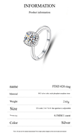 Bague en Argent Sterling 925 avec Moissanite VVS1 1 Carat, Diamant de Laboratoire Taille Sucre à Quatre Griffes, Vente Directe Usine, Personnalisable