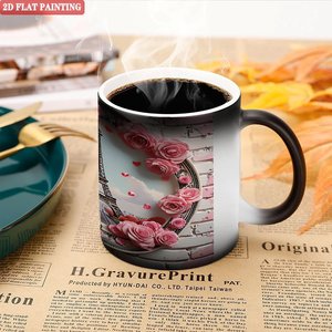Mug vierge noir givré 11oz en céramique thermosensible avec motif Paris Rose peinture 2D à plat - Product Image 5