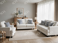 Ensemble de canapés en tissu de style américain avec pieds et coussins en bois massif, canapé de salon pour villa, appartement, salon