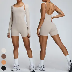 Women Clothing Nude Feeling Long Sleeve Wraps Straps Jumpsuit 2 Piece Suit Quick Dry Running Yoga Set Women Gym Fitness Sets