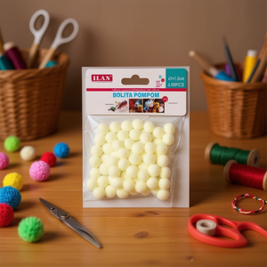 Pompon ILAN 1,5 cm color crema, articoli per artigianato e decorazioni fai da te - Product Image 2