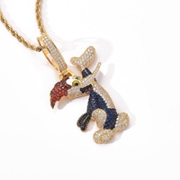 BESDZ0460 Collier pour homme Hip-Hop style Ins, avec pendentif mignon en forme de hibou des neiges de dessin animé européen et américain, entièrement serti de zircons colorés