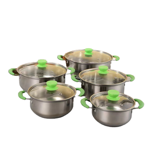 Ensemble de 10 casseroles et poêles en acier inoxydable vert avec couvercles en verre trempé, finition polie - Product Image 6