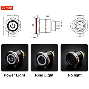Chất Lượng Cao 22Mm Momentary Khóa 12V 24V 220V Ánh Sáng Bắt Đầu Dừng 3-6V Đen Kim Loại Đẩy Nút Chuyển Đổi Cho Thiết Bị Cơ Khí - Product Image 6
