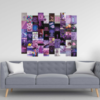 Lot de 50 posters de fleurs violettes personnalisés imprimés photos esthétiques DIY 4x6 cartes postales Kit de collage mural de photos
