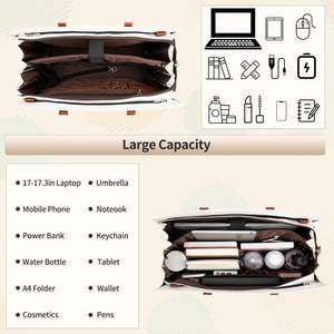 Bolso para ordenador portátil de 17 pulgadas, bolso de mano impermeable de <span class=keywords><strong>cuero</strong></span> de lujo para mujer, bolso de mano para mujer de negocios con compartimento para ordenador - Product Image 5