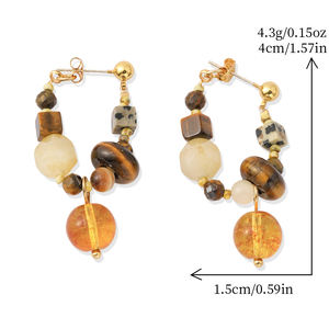 Orecchini Pendenti da <span class=keywords><strong>Donna</strong></span> con Pietre Naturali, Placcati in Oro 18K, con Occhio di Tigre e Pietre Maculate, per Ragazze - Product Image 5