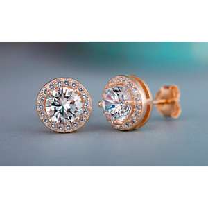 Orecchini a bottone in oro rosa con cristalli rotondi e strass, gioielli classici da donna alla moda E269 - Product Image 4