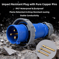 Prise industrielle étanche IP67 32A 3 broches, boîtier PA ignifuge pour environnements difficiles