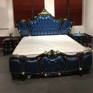 Set camera da letto in pelle di legno massello di lusso dal design moderno della fabbrica di Foshan