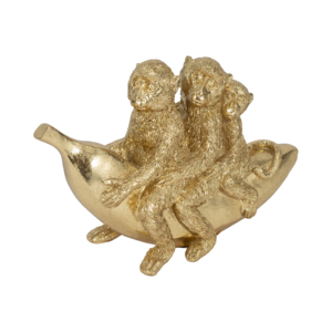 Figura de tres monos sobre una plátana, escultura dorada de animales para decoración del hogar, baño, oficina, sala de estar. - Product Image 2